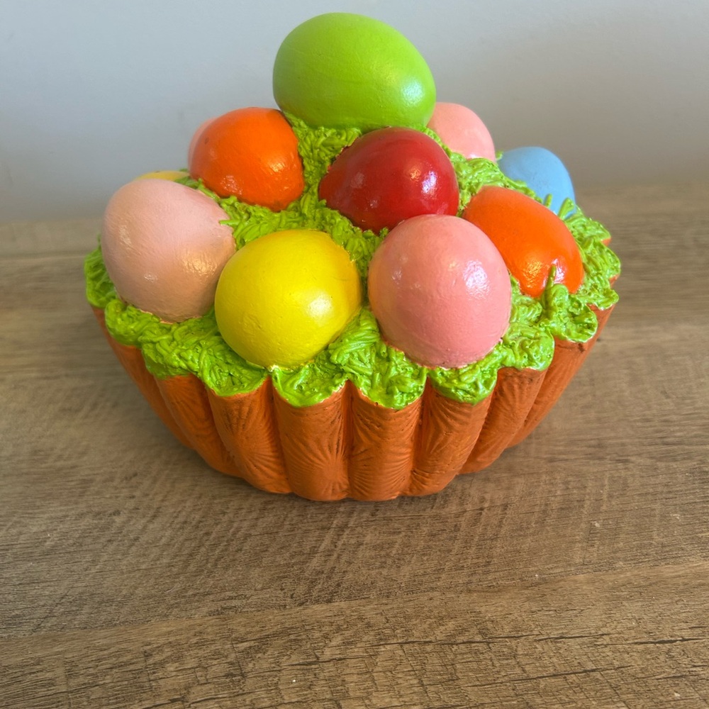 Easter Centerpiece Decor Hand Crafted Pottery Easter Egg Cupcake 6” Long 5” Tall - Picture 3 of 10